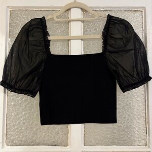 Black Sheer Sleeve Top